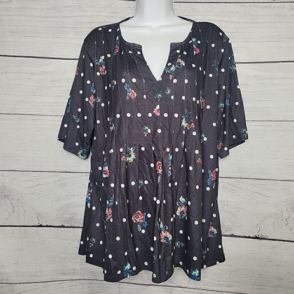 Women's Watercolor Floral Pleated Top XL